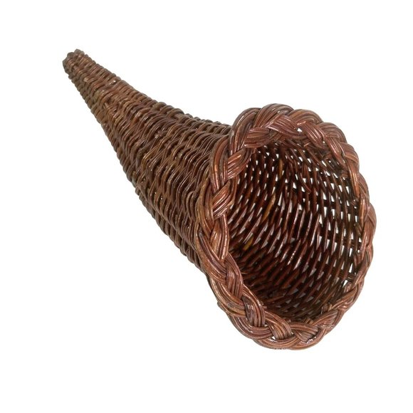 Rustic Wicker Cornucopia Basket Horn of Plenty Thanksgiving Dried Floral 15" - Picture 4 of 6